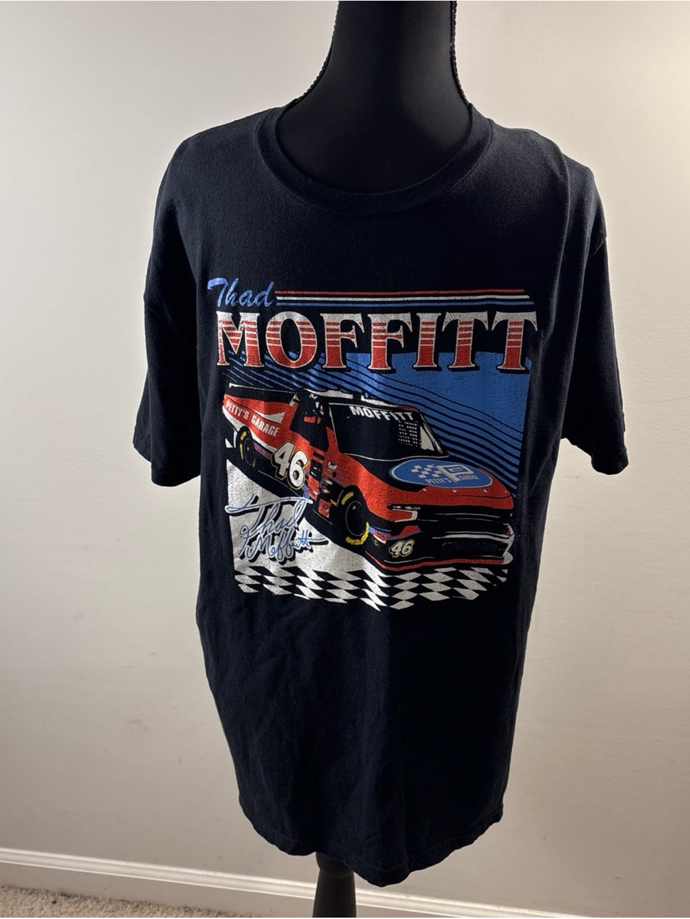 Gildan Black Short Sleeve 'Moffitt' Racing Graphic Tee - Red Blue White /442